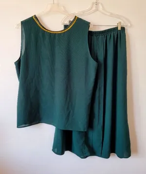 Vintage F.A.D. Emerald Green 2 Piece Skirt Set Retro Grandma Pleat Plus Size 2X thumbnail 1