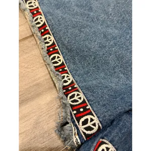 Santa Barbara Denim Shortalls Womens Large Blue Peace Symbol Streetwear Y2K thumbnail 4