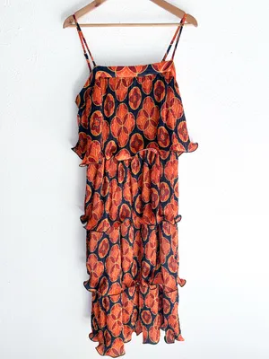 Never Fully Dressed Geometric Tiered Frill Midaxi Dress 10 Orange Transitional thumbnail 3