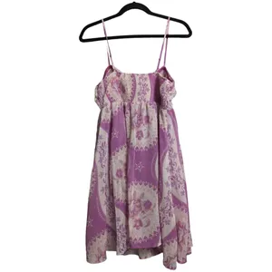 Free People Purple Pink Floral Empire Waist Sundress Spaghetti Straps Size L thumbnail 4