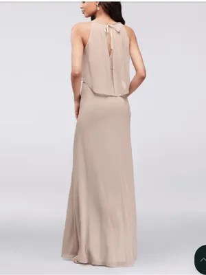 David’s Bridal Flounced Crinkle Chiffon Sheath Bridesmaid Dress in Dusty Sage thumbnail 10