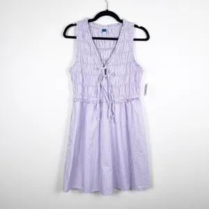 Old Navy Womens‎ Fit & Flare Smocked Bodice Mini Dress Purple Striped M NWT thumbnail 2