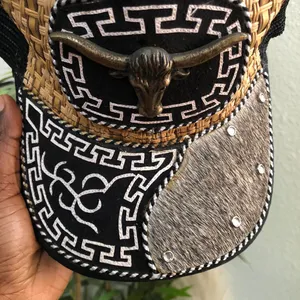 Longhorn Cowhide Cattle Bull Farm Rancher Cowboy Cowgirl Snapback Trucker Hat Cap Western Patchwork Mesh Studs Men Women Unisex thumbnail 5