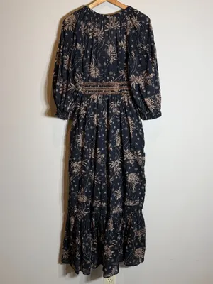 Free People Golden Hour Floral Maxi Dress Women's XS Black Ruffle Smocked Boho thumbnail 14