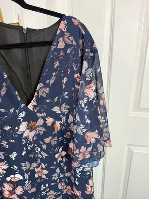 Boutique Navy Floral Flutter Sleeve Tiered Maxi Dress XXL NWT thumbnail 6