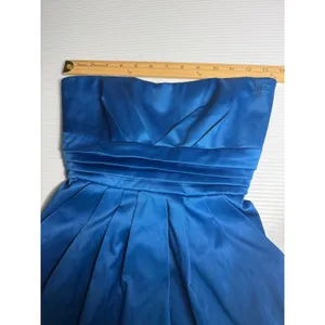 Blue Strapless Dress Party Cocktail Bridesmaid Bow‎ Pleated Size 7 thumbnail 3