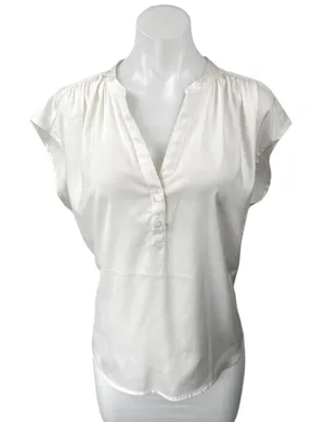 Banana Republic White Silk Satin Sleeveless Button V-Neck Blouse Shirt Top Sz M thumbnail 1