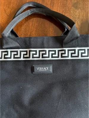 Versace Fragrances Black Tote Bag with Greek Key Pattern thumbnail 4