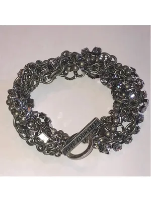American Eagle Aged Silver Tone Boho CZ Rhinestones Multi Strand Bracelet thumbnail 2