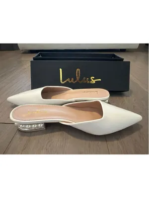 Lulus Women's White Perlia Pearl Pointed Toe Mules Size 7.5 thumbnail 4