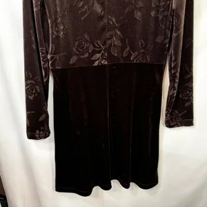 VTG Dress Brown Velvet Burnout Sz 12 Rose Print‎ A-Line Y2K 90s Long Sleeve 1590 thumbnail 8