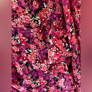 Express Pink Floral Print Long Sleeve Faux Wrap Ruffle Mini Dress‎ Size XXS thumbnail 5