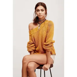 Free People Desert Sun Golden Yellow Beachy Slouch Chunky Sweater Large thumbnail 8