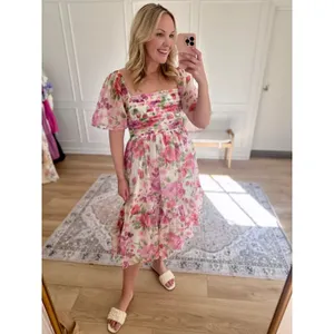Abercrombie & Fitch Emerson Strawberry Floral Tiered Angel Sleeve Midi Dress M thumbnail 2