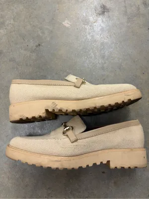 Franco Sarto Canvas Horsebit Lug Sole Loafers Beige Tan Women’s 7.5 thumbnail 6