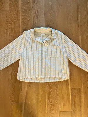 aerie Cream and Green Vertical Stripe Button-Down sleep Shirt NWT thumbnail 6