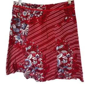 Live A Little Women's Red Floral Paisley Bandana Ribbon Trim A Line Skirt 10 thumbnail 1