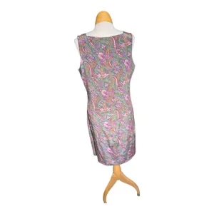 Vtg 1990s Casual Corner Green Pink Paisley 100% Silk Knee Length Sheath Dress 12 thumbnail 3