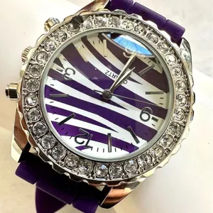 Bréda zebra rhinestone watch with purple band thumbnail 2