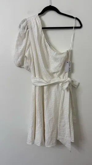 {L} NWT Nine West One-Shoulder Cream Dress with Waist Tie thumbnail 1