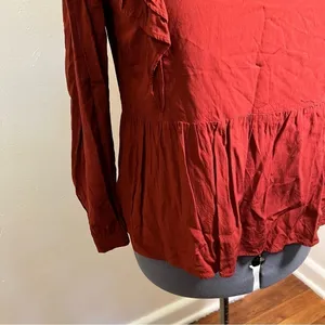 Loft Women's Size Large Wild Currant Ruffle-Sleeve Peplum Top Burnt‎ Red Orange thumbnail 7
