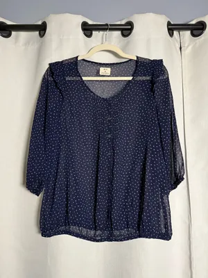 Pins And Needles Navy Blue and White Triangle Print Sheer Blouse Size Medium thumbnail 2