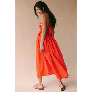 Free People Poppy Midi Dress L Orange Criss Cross Open Back Cotton Boho thumbnail 2