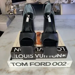New Steve Madden Kassiani Black Leather Platform Block Heel Sandals Womens 10 thumbnail 2