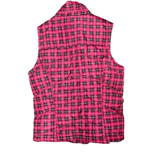 Aeropostale‎ Puffer Vest Women Small Pink Black Plaid Zip Snap Fleece Lined thumbnail 2