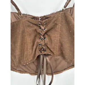 Pacsun LA Hearts Lace Trim Mesh Corset Top Brown Size Medium Boho Indie Festival thumbnail 7