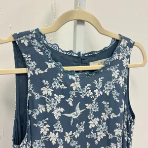 LOFT Bird Novelty Print Shift‎ Mini Dress Blue White XS thumbnail 6