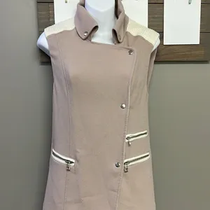 Wilfred Mauve Cream Sleeveless Classic Snap Up Zipper Accents Tunic Vest- XXS thumbnail 4