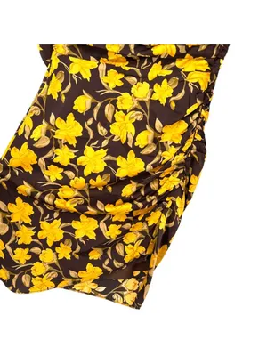 Floret Cottagecore Dark Floral Ruched Square Neck Dress Yellow Brown XS NWOT thumbnail 8