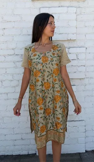 Anthropologie green & orange floral print boho tunic/ dress - fits sz s-L #festivalvibes #boho #summer #eurosummer thumbnail 1
