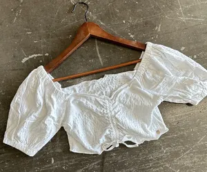 Roxy Flirty Walk Puff Sleeve White Crop Top thumbnail 1