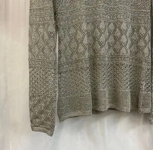 Lauren Ralph Lauren Women's Metallic Gold Long Sleeve Open Knit Pullover Sweater thumbnail 2