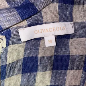 Olivaceous Mini Dress Women Size M Sleeveless Twist Front Cut-Out Gingham Linen thumbnail 5
