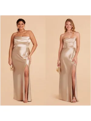 BIRDY GREY Mia Shiny Satin Strapless Maxi Dress In Gold thumbnail 2