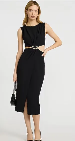 Zara Black Sleeveless Midi Dress with Decorative Ring Cutout thumbnail 1