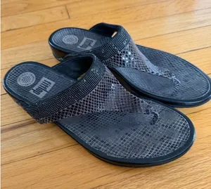 Fitflop Black Snake-Embossed Toe-Post Sandals size 9 thumbnail 1