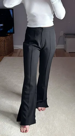 Sincerely Jules: Black Wide Leg Side Slit Dress Pants thumbnail 1