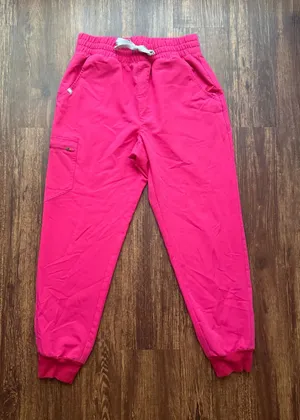 FIGS Women’s Shocking Pink Zamora Ruched Jogger Scrub Pants - Size M Petite thumbnail 1