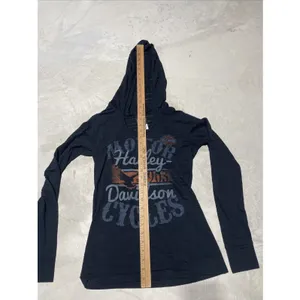Harley Davidson Black Long Sleeve Top w/ Hoodie Pelham AL SZ L Motorcycle thumbnail 7