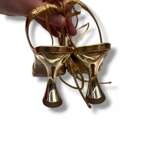 Vicenza Gold Metallic Sculptural Heel Pumps 39‎ Lace Up Pointed Toe Statement thumbnail 7