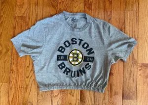 Custom Cinched Boston Bruins Crop Tee Gray Size M thumbnail 1