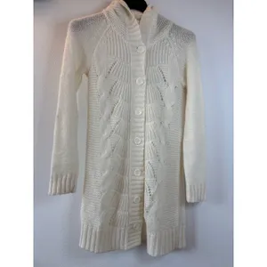 Old‎ Navy Ivory Longline Hooded Cardigan Sweater Cable Knit Button Front M Ivory thumbnail 2
