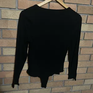 NWT Steve Madden Womens Solid Henley Ribbed Long Sleeve Bodysuit Black Size L thumbnail 5