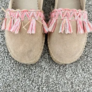 Espadrille Flats Size 38 Tan Suede Tassel Slip On Braided Boho Cottage Vacation‎ thumbnail 2