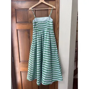 ENGLISH FACTORY Pleated Stripe Midi Dress in Green Stripe Size Medium thumbnail 5