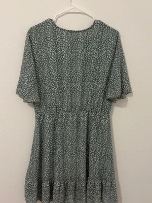 Kirundo Green and White Floral Print Knee Length Dress‎ Cottagecore Ruffle SZ L thumbnail 3